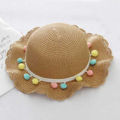 Summer Children'S Bags, Hats, Female Decoration, Small Colored Balls, Sunscreen, Lace, Beach Hats, Breathable Sandals - Christina Clovi 