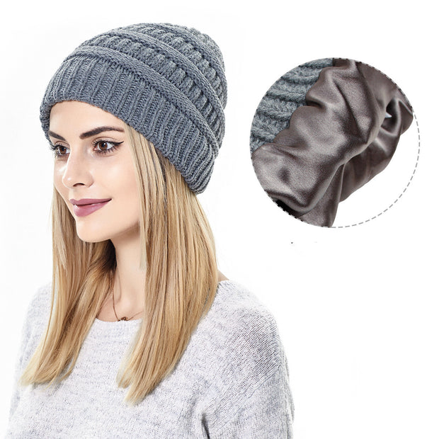 Hats Women's Protective Hairstyles, Warm Woolen Knit Satin Hats - Christina Clovi 