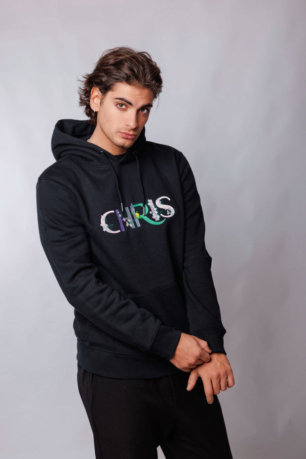 Black Christina Clovi Fitted Cut Hooded Sweatshirt with Black Embroidery, Cotton Fleece (Unisex) - Christina Clovi #