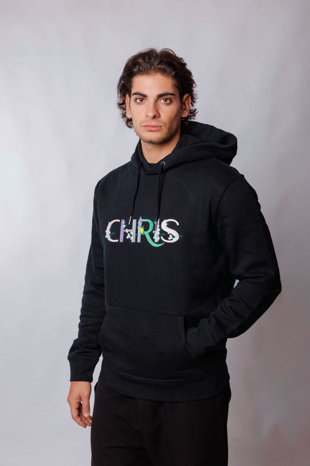 Black Christina Clovi Fitted Cut Hooded Sweatshirt with Black Embroidery, Cotton Fleece (Unisex) - Christina Clovi #