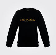 Christina Clovi Gold Embroidery Fitted Cut Sweatshirt in Black Cotton Fleece - Christina Clovi #