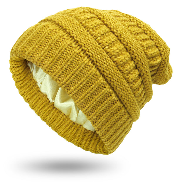 Hats Women's Protective Hairstyles, Warm Woolen Knit Satin Hats - Christina Clovi 